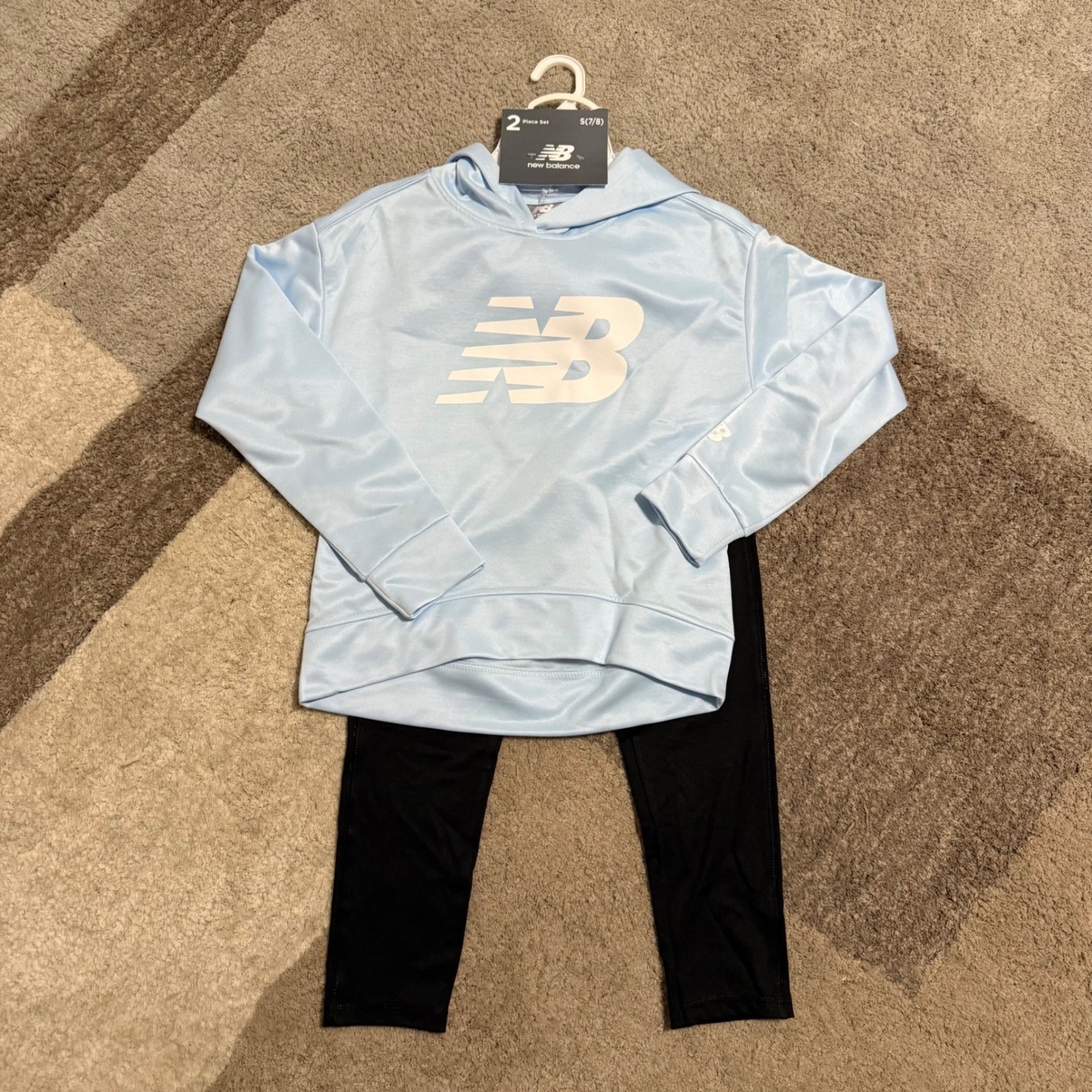 New Balance Kids 2 Piece Set Hoodie And Leggings Quarry Blue Black Size S 7/8